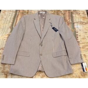 Chaps Mens Seersucker Style Single Breasted Blazer Medium Brown Flap Pockets 44R